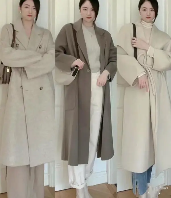 冬季保暖穿搭_修身打底衫的搭配_打底衫大衣直筒裤搭配