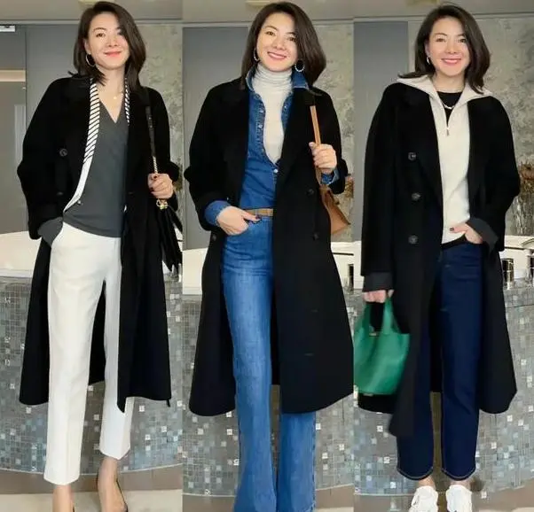 打底衫大衣直筒裤搭配_冬季保暖穿搭_修身打底衫的搭配