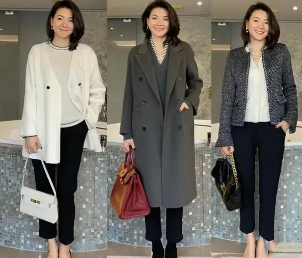 冬季保暖穿搭_修身打底衫的搭配_打底衫大衣直筒裤搭配